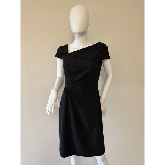 Tahari Arthur S. Levine Dresses & Skirts - Tahari Arthur S. Levine Sheath Dress Asymmetrical Neck Pleated Black Size 8